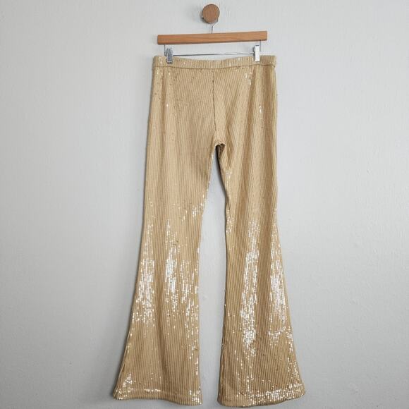 Retrofête Julien Sequin Knit Flare Pants Nude Tan High Rise L NWT Party - Picture 8 of 15